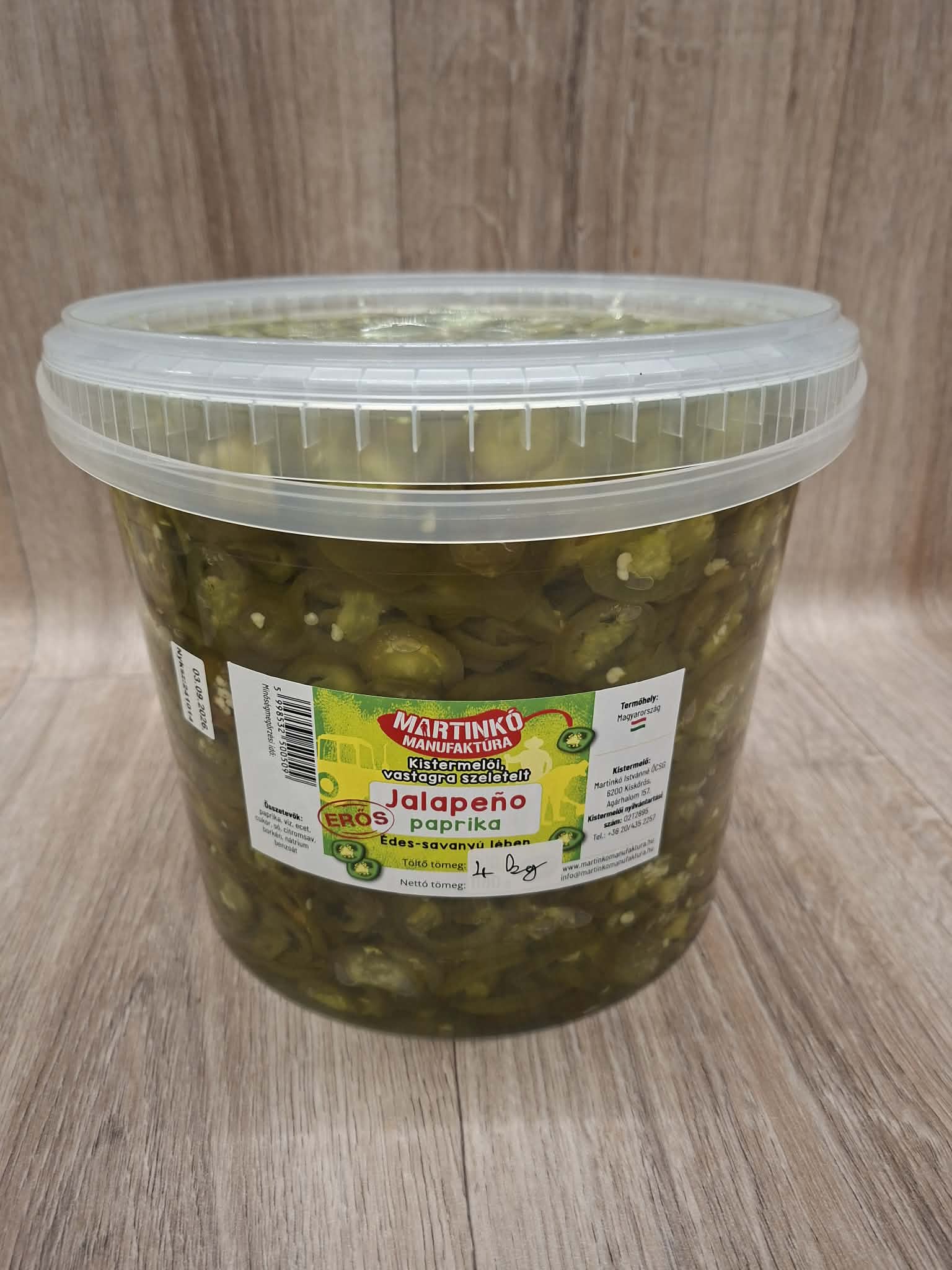 Martinkó Manufaktúra vastagra szeletelt jalapeño paprika 4 kilogrammos vödörben